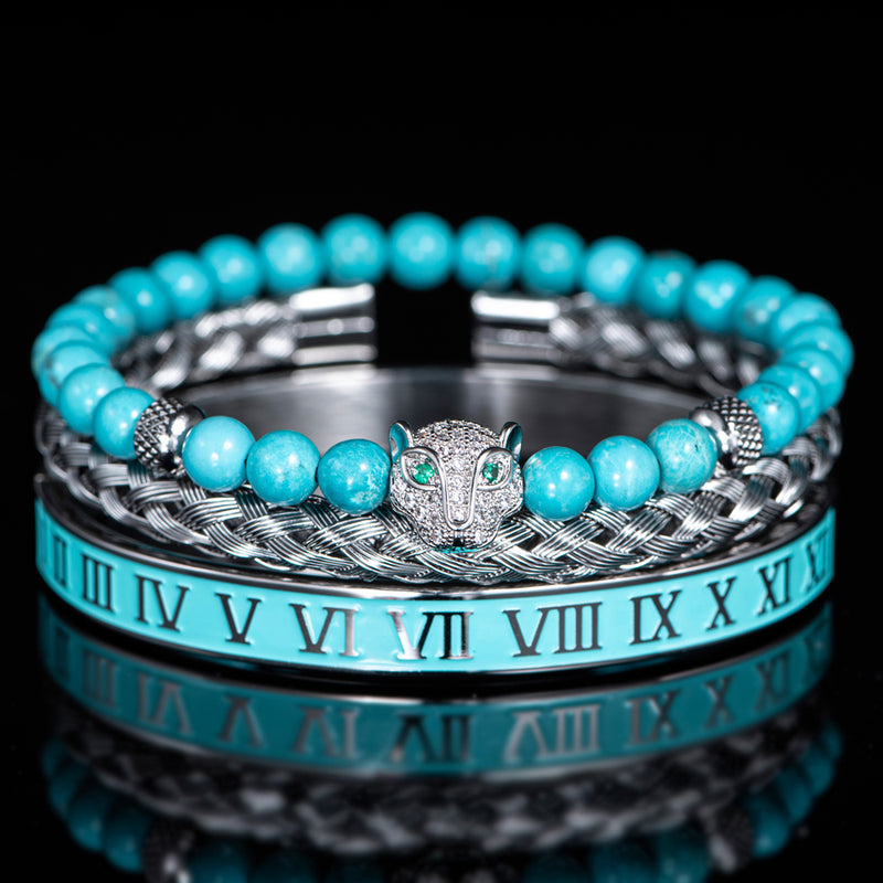 Roman Panther Triple Stack Bracelet Set