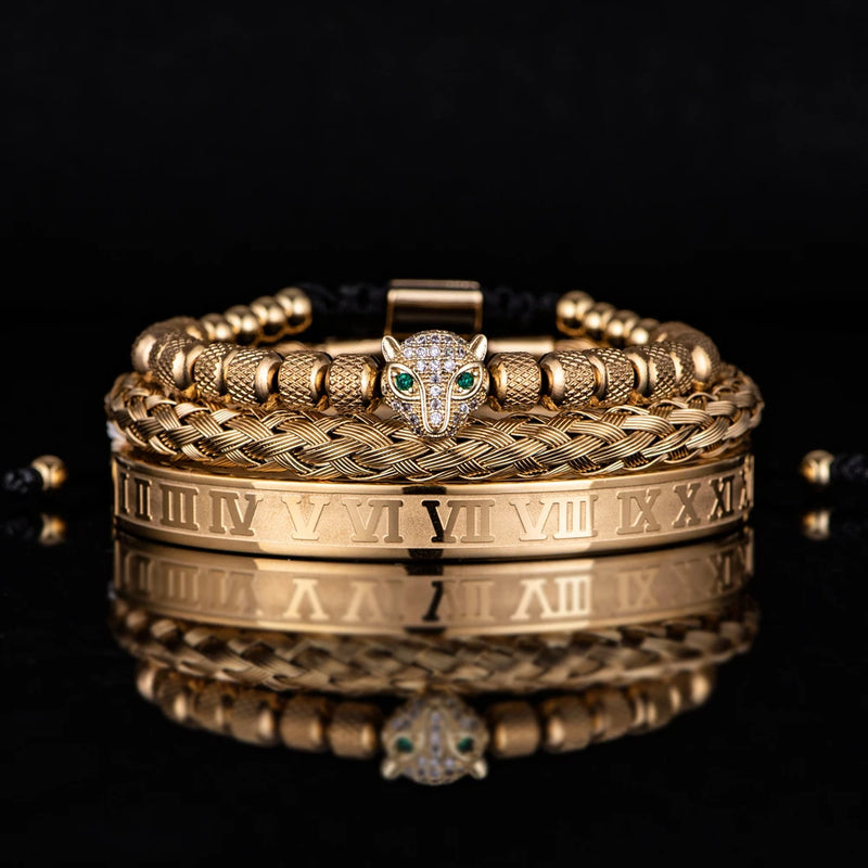 Roman Panther Triple Stack Bracelet Set